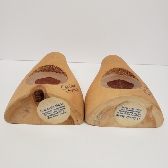 Veronicas Aspen Works Colorado Wood Leaf Log Cabin Candle Holder Set - Picture 3 of 7